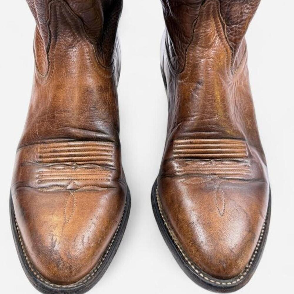 Tony Lama Brown Leather Heeled Cowboy Boots - Picture 2 of 8